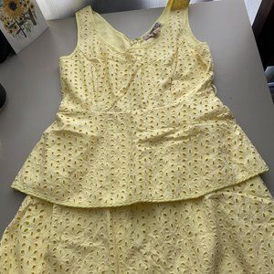 F21 Peplum eyelet dress in yellow, large